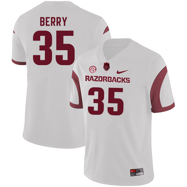 Men #35 Matt Berry Arkansas Razorbacks College Football Jerseys Sale-White - Click Image to Close